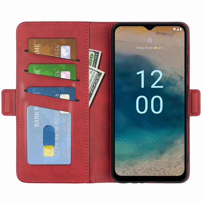 For Nokia G22 Anti-scratch Calf Texture Cell Phone Cover PU Leather Stand Wallet Phone Case - Red