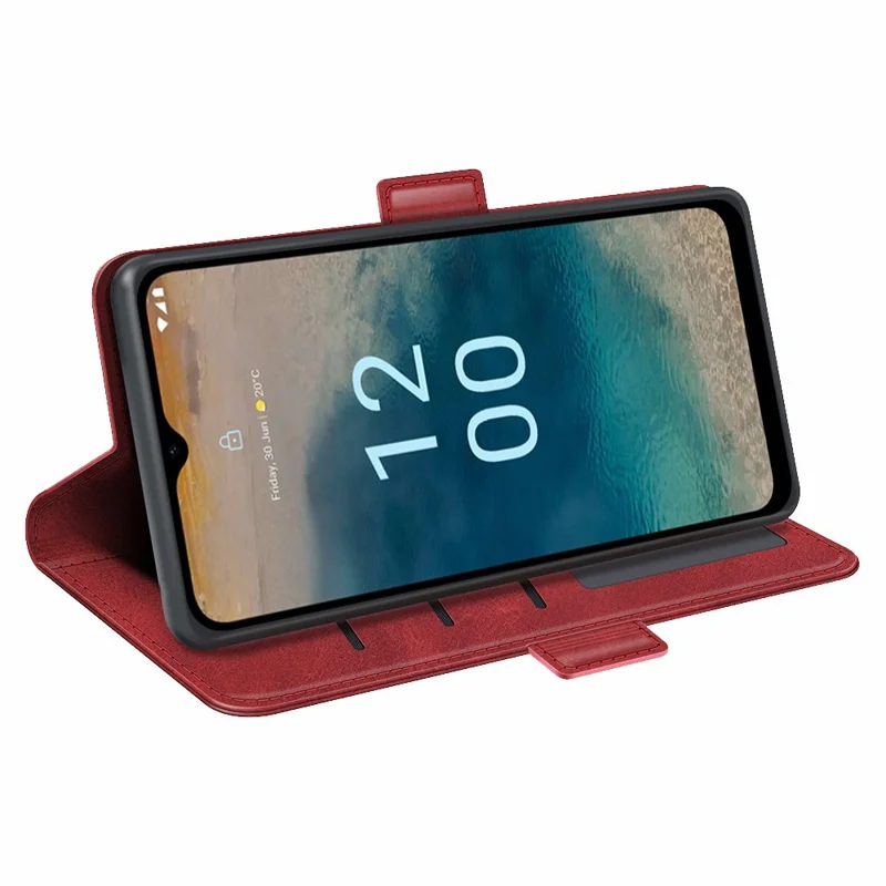 For Nokia G22 Anti-scratch Calf Texture Cell Phone Cover PU Leather Stand Wallet Phone Case - Red