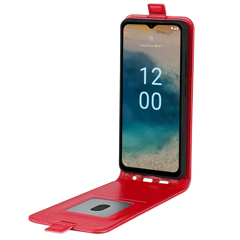 For Nokia G22 Card Holder Vertical Flip Phone Case Crazy Horse Texture Shockproof PU Leather Cover - Red