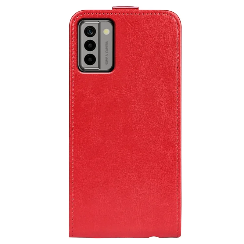 For Nokia G22 Card Holder Vertical Flip Phone Case Crazy Horse Texture Shockproof PU Leather Cover - Red