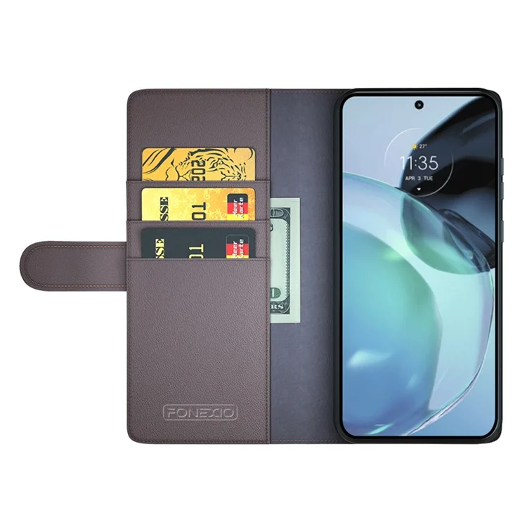 For Google Pixel 7a Genuine Cow Leather Shockproof Phone Case Folding Stand Wallet Protective Cover - Brown