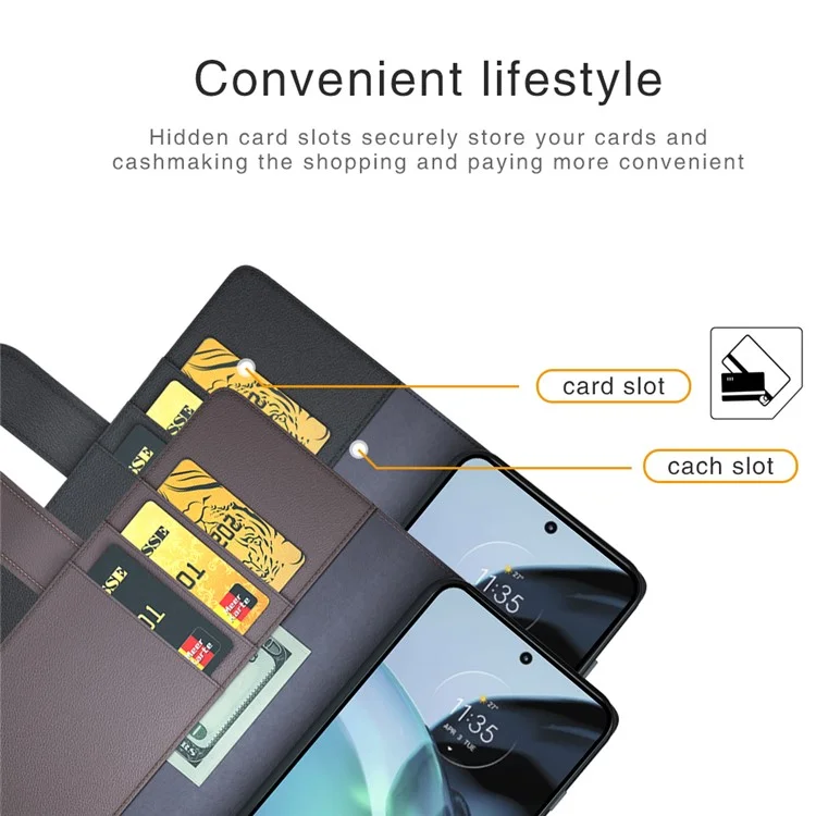 For Google Pixel 7a Genuine Cow Leather Shockproof Phone Case Folding Stand Wallet Protective Cover - Brown