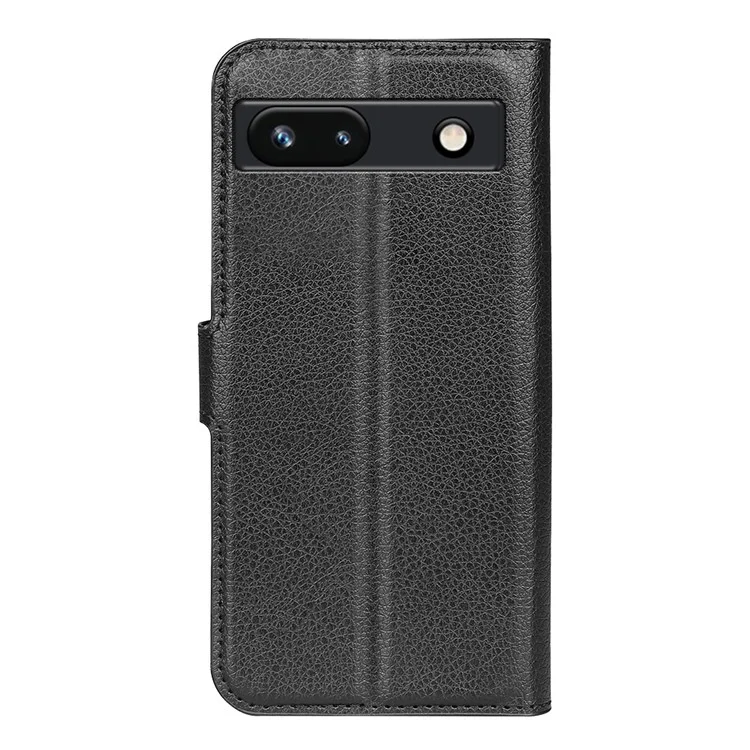 PU Leather Shell for Google Pixel 7a Drop-proof Litchi Texture Phone Case Wallet Stand Flip Cover - Black