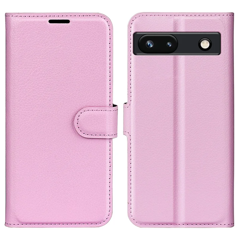 PU Leather Shell for Google Pixel 7a Drop-proof Litchi Texture Phone Case Wallet Stand Flip Cover - Pink