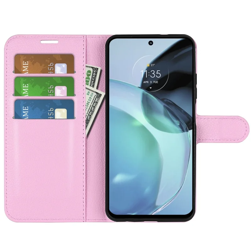 PU Leather Shell for Google Pixel 7a Drop-proof Litchi Texture Phone Case Wallet Stand Flip Cover - Pink