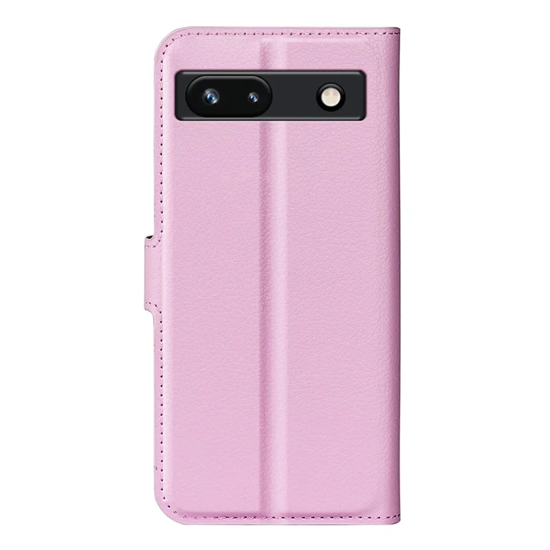 PU Leather Shell for Google Pixel 7a Drop-proof Litchi Texture Phone Case Wallet Stand Flip Cover - Pink