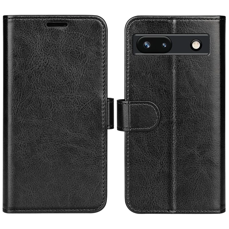 Stand Phone Case for Google Pixel 7a PU Leather Wallet Crazy Horse Texture Flip Cover - Black