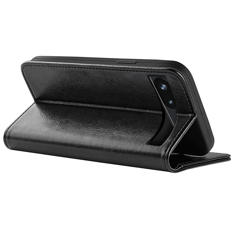 Stand Phone Case for Google Pixel 7a PU Leather Wallet Crazy Horse Texture Flip Cover - Black