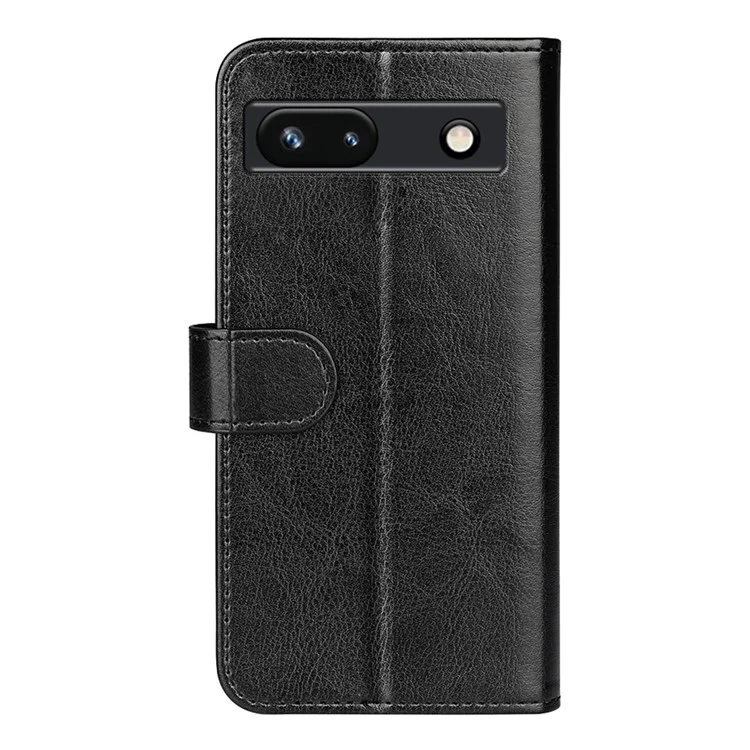 Stand Phone Case for Google Pixel 7a PU Leather Wallet Crazy Horse Texture Flip Cover - Black