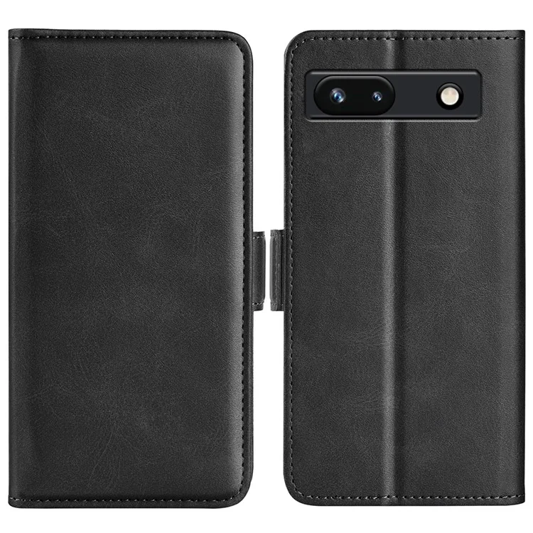 Flip Shell for Google Pixel 7a Calf Texture Cell Phone Cover Stand Wallet PU Leather Phone Case - Black