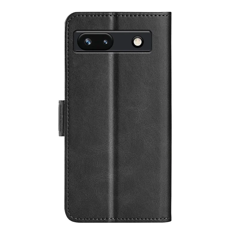 Flip Shell for Google Pixel 7a Calf Texture Cell Phone Cover Stand Wallet PU Leather Phone Case - Black