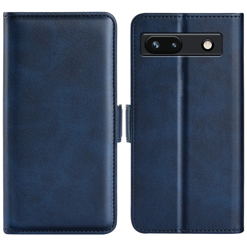 Flip Shell for Google Pixel 7a Calf Texture Cell Phone Cover Stand Wallet PU Leather Phone Case - Blue