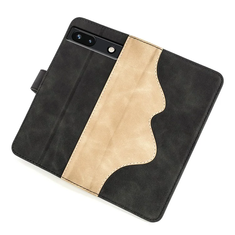 For Google Pixel 7a Leather Wallet Shockproof Phone Cover Dual Color Splicing Flip Stand Case - Black