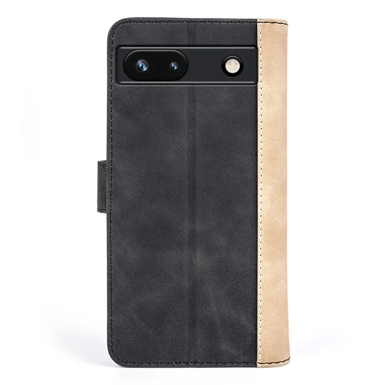 For Google Pixel 7a Leather Wallet Shockproof Phone Cover Dual Color Splicing Flip Stand Case - Black