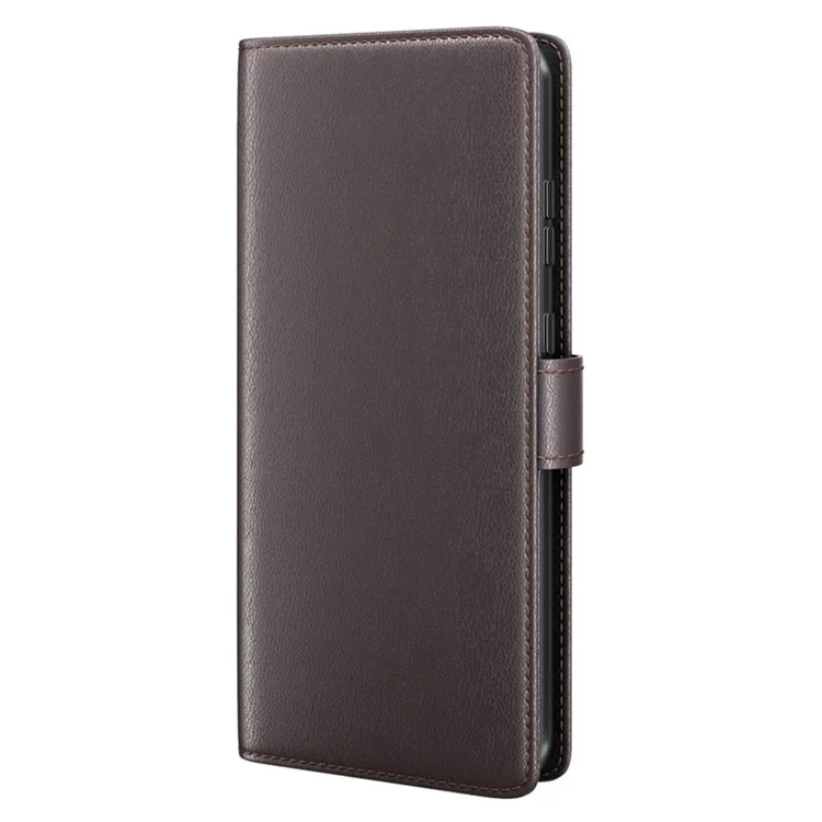 For Honor Magic5 Pro Genuine Cow Leather Phone Wallet Case Flip Stand Shockproof Cover - Brown