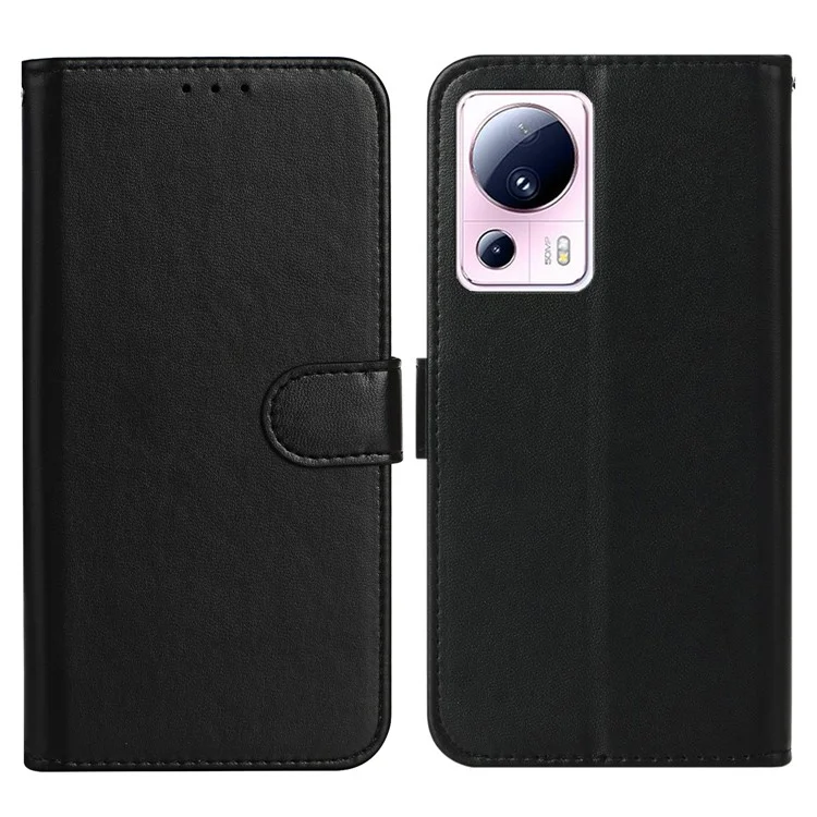 B40 Для Xiaomi 13 Lite / Civi 2 5G Solid Color Wallet Stand Cover PU Leather+TPU Cell Phone Case - Чёрный