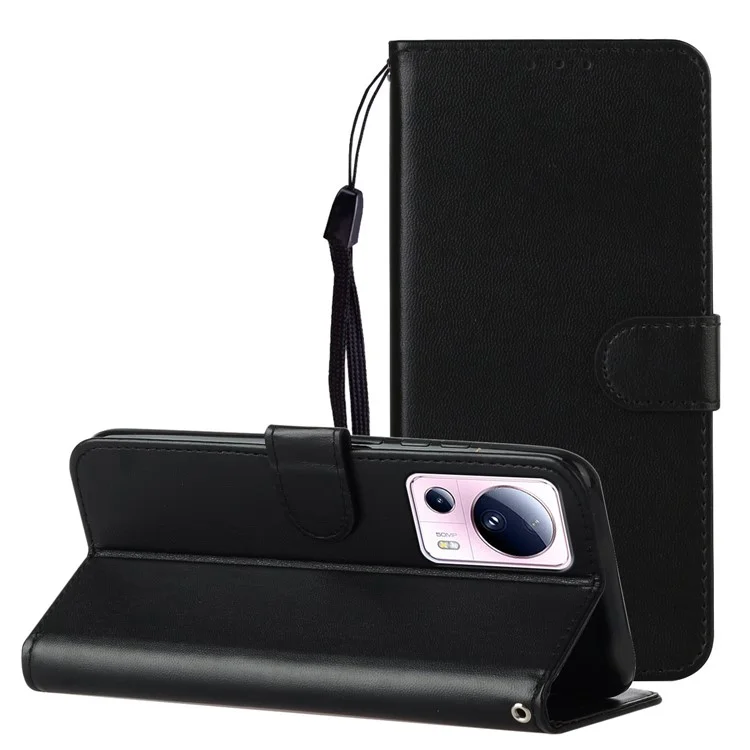 B40 Для Xiaomi 13 Lite / Civi 2 5G Solid Color Wallet Stand Cover PU Leather+TPU Cell Phone Case - Чёрный