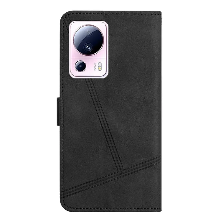 Para Xiaomi 13 Lite / Civi 2 5G Funda tipo billetera de piel sintética con líneas grabadas y soporte - Negro