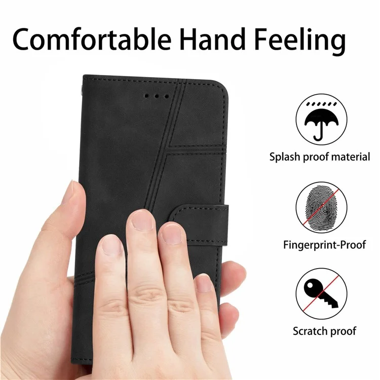 Para Xiaomi 13 Lite / Civi 2 5G Funda tipo billetera de piel sintética con líneas grabadas y soporte - Negro