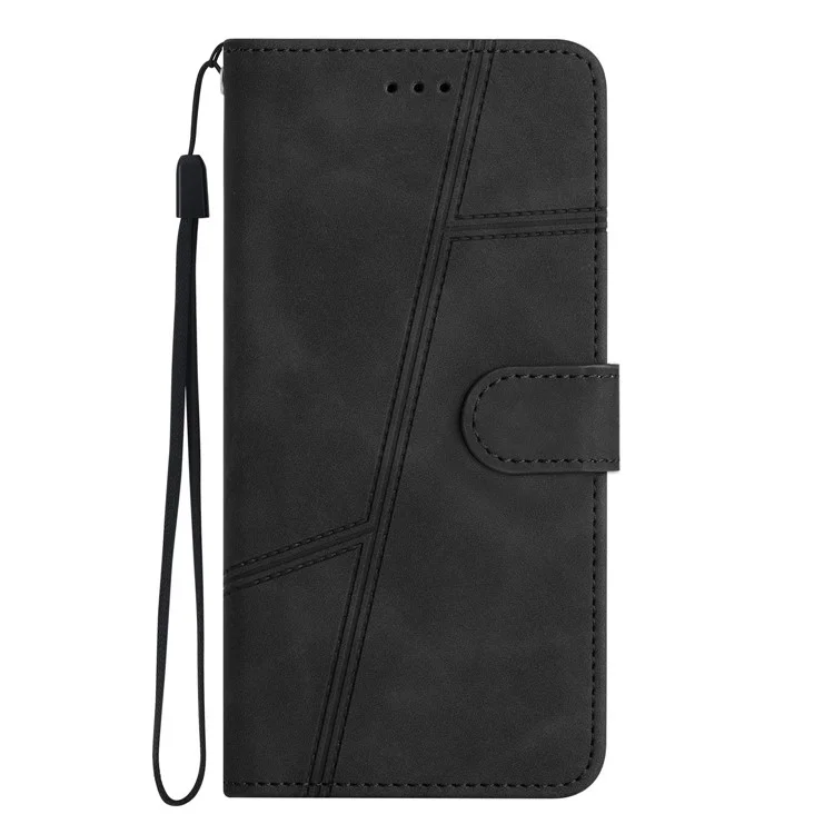 Para Xiaomi 13 Lite / Civi 2 5G Funda tipo billetera de piel sintética con líneas grabadas y soporte - Negro
