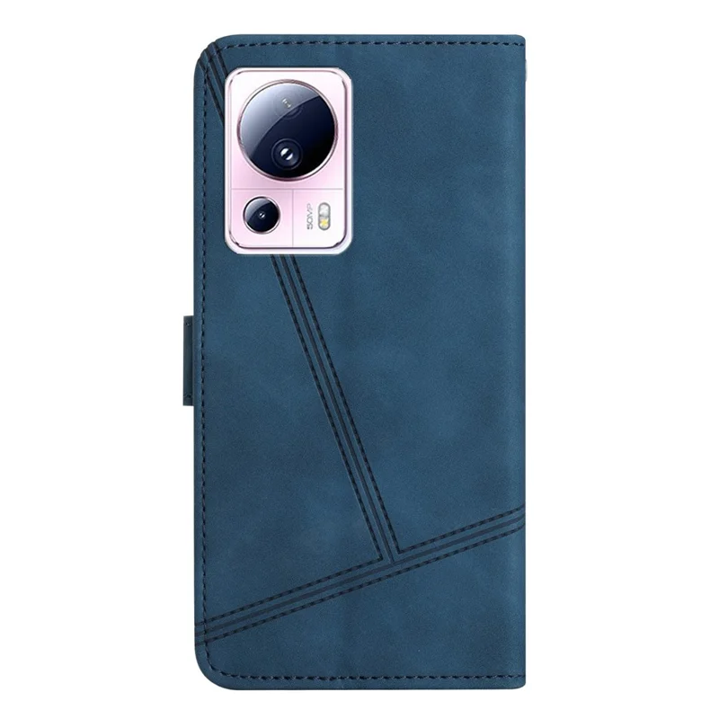 For Xiaomi 13 Lite / Civi 2 5G Skin-touch Imprinted Line Cover PU Leather Phone Shell with Wallet Stand - Blue