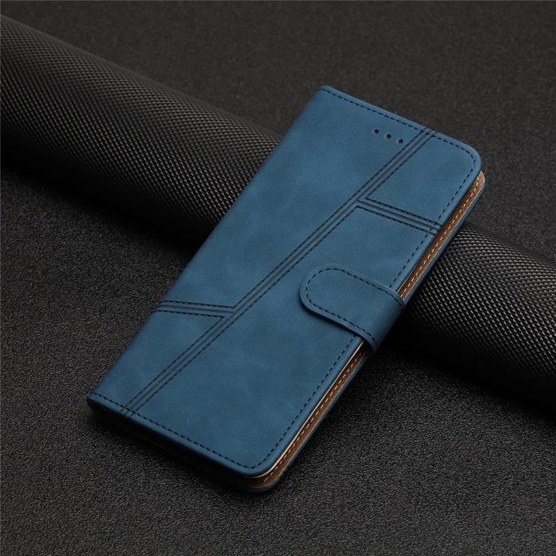 For Xiaomi 13 Lite / Civi 2 5G Skin-touch Imprinted Line Cover PU Leather Phone Shell with Wallet Stand - Blue