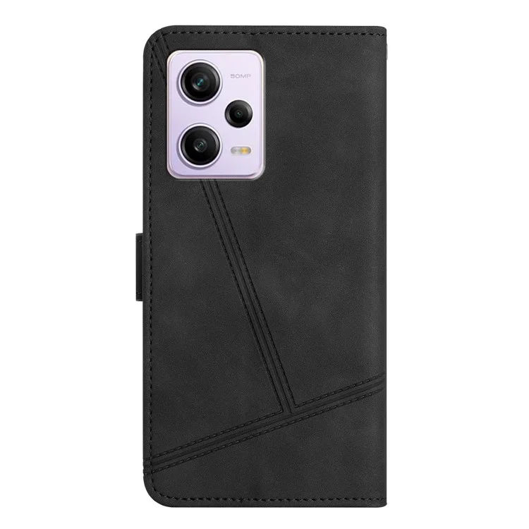 Para Xiaomi Redmi Note 12 Pro 5G / Note 12 Pro Speed 5G / Poco X5 Pro 5G Imprinted Line PU Leather Skin-touch Wallet Stand Phone Cover - Negro