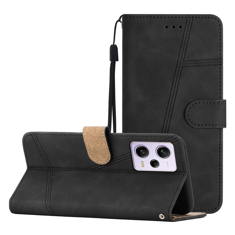 Para Xiaomi Redmi Note 12 Pro 5G / Note 12 Pro Speed 5G / Poco X5 Pro 5G Imprinted Line PU Leather Skin-touch Wallet Stand Phone Cover - Negro