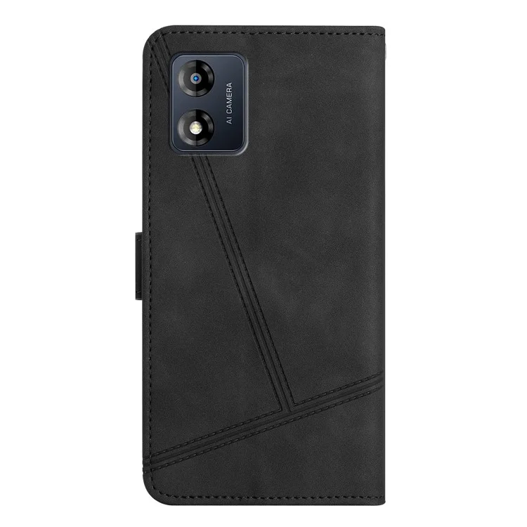 Phone Shell for Motorola Moto E13 4G Skin-touch PU Leather Imprinted Line Cover with Wallet Stand - Black