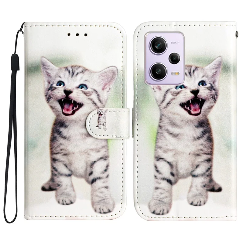 For Xiaomi Poco X5 Pro 5G / Redmi Note 12 Pro Speed 5G / Note 12 Pro 5G Pattern Printing Phone Case PU Leather Wallet Stand Cover - Cat