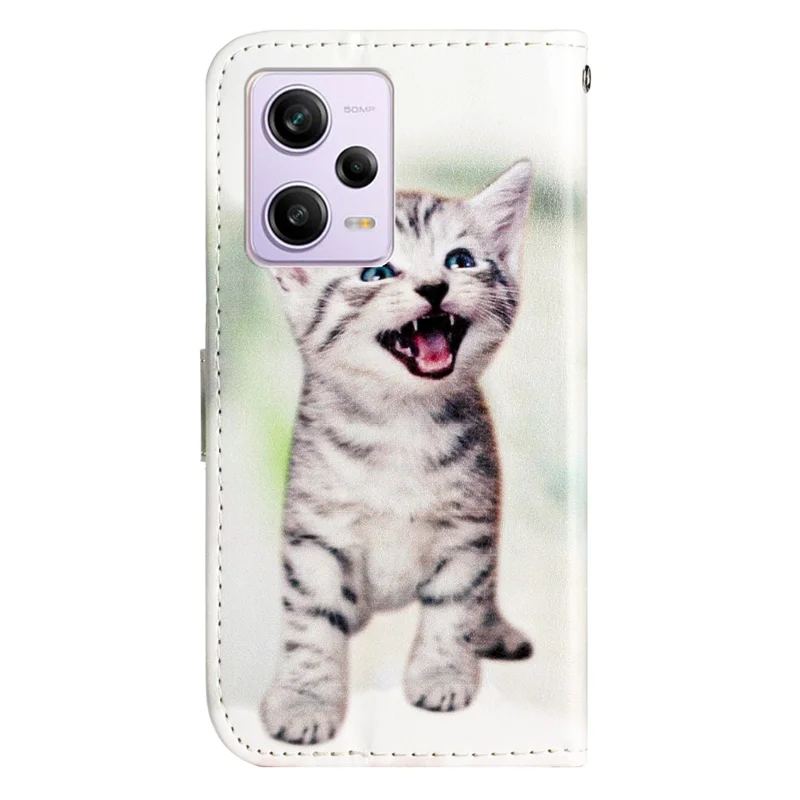 For Xiaomi Poco X5 Pro 5G / Redmi Note 12 Pro Speed 5G / Note 12 Pro 5G Pattern Printing Phone Case PU Leather Wallet Stand Cover - Cat