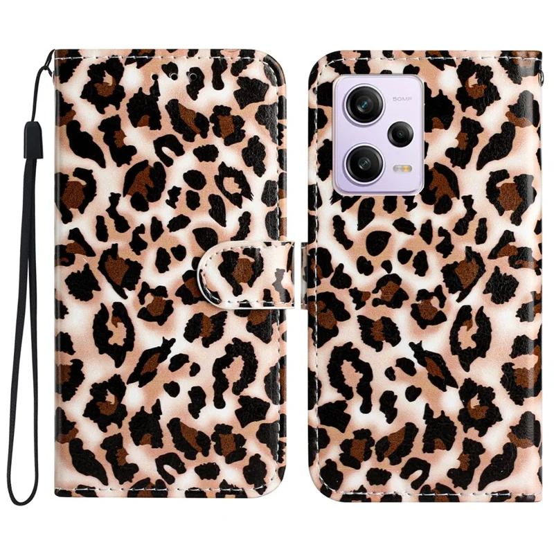 För Xiaomi Poco X5 Pro 5G / Redmi Note 12 Pro Speed 5G / Note 12 Pro 5G Mönstrad Skal från PU-läder med Plånbok och Ställfot – Leopardenmönster
