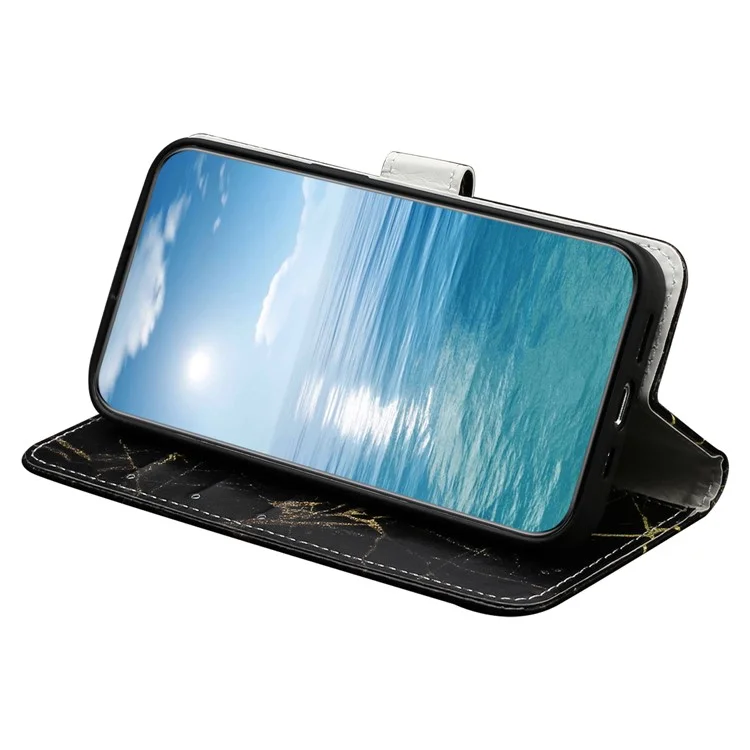 For Xiaomi Redmi Note 12 Pro 5G / Note 12 Pro Speed 5G / Poco X5 Pro 5G Leather Phone Case Pattern Printing Flip Wallet Stand Cover - Black Gold Marble