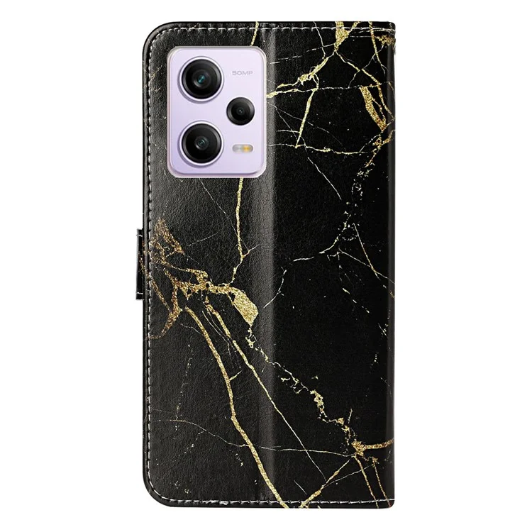For Xiaomi Redmi Note 12 Pro 5G / Note 12 Pro Speed 5G / Poco X5 Pro 5G Leather Phone Case Pattern Printing Flip Wallet Stand Cover - Black Gold Marble