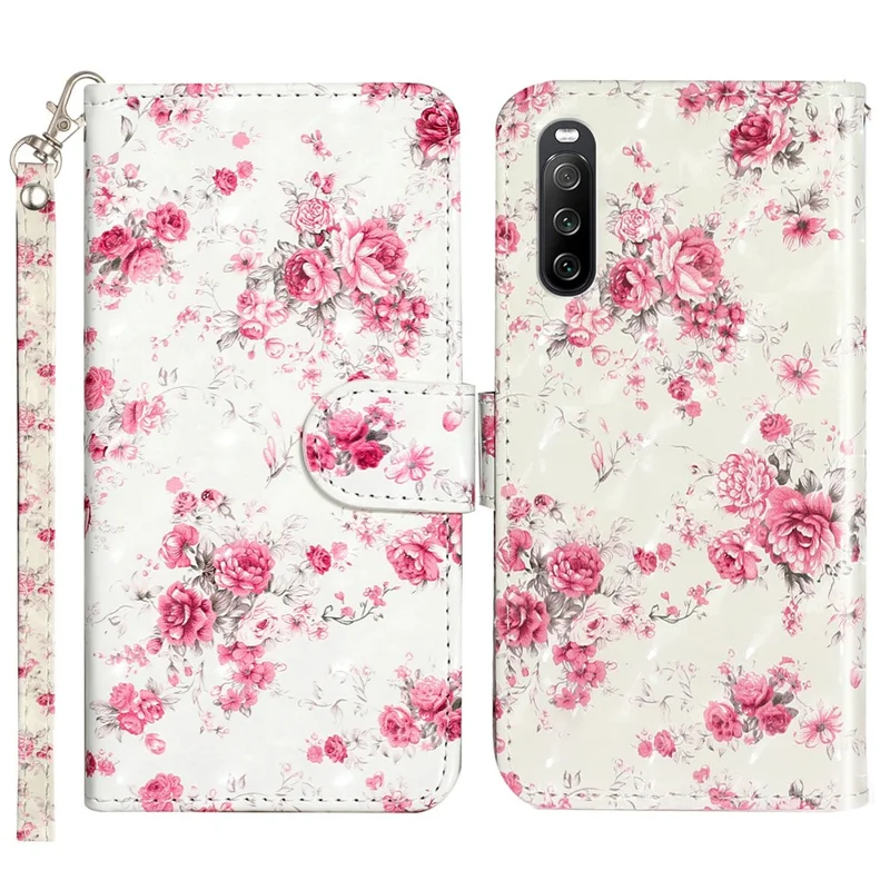 For Sony Xperia 10 V Phone Case 3D Pattern Printing Flip Stand PU Leather Wallet Drop-proof Cover with Strap - Roses