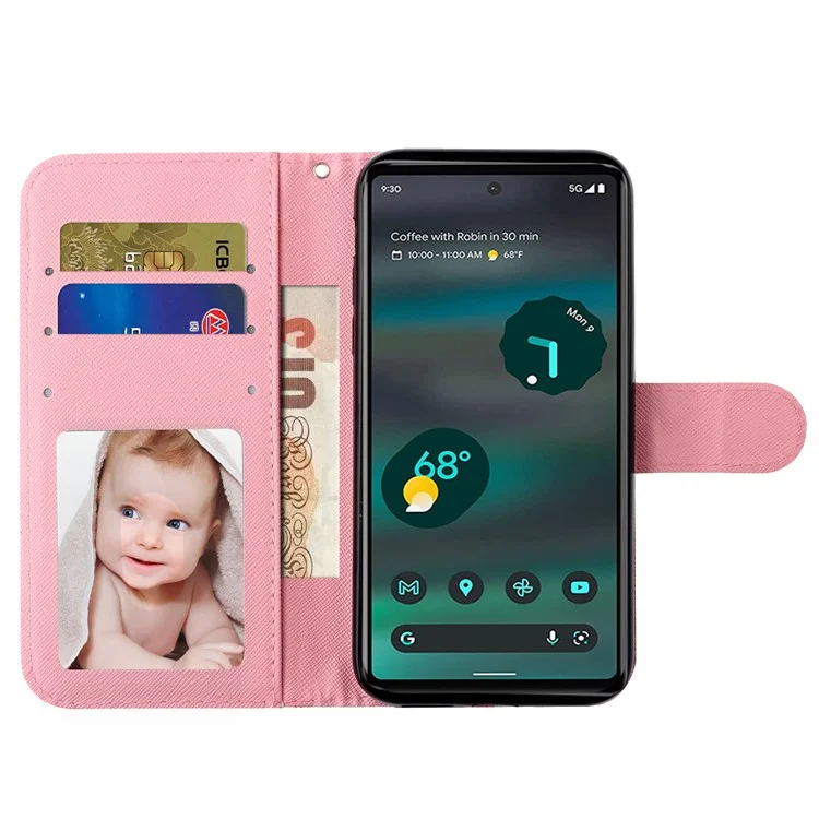 For Google Pixel 7a PU Leather 3D Pattern Printing Phone Case Stand Wallet Flip Cover with Strap - Roses