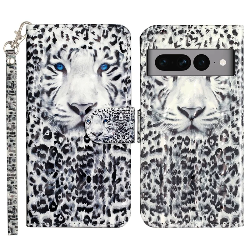 For Google Pixel 7 Pro 5G Flip Stand Phone Case 3D Pattern Printing PU Leather Wallet Phone Folio Cover with Strap - Leopard