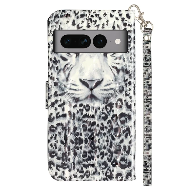 For Google Pixel 7 Pro 5G Flip Stand Phone Case 3D Pattern Printing PU Leather Wallet Phone Folio Cover with Strap - Leopard