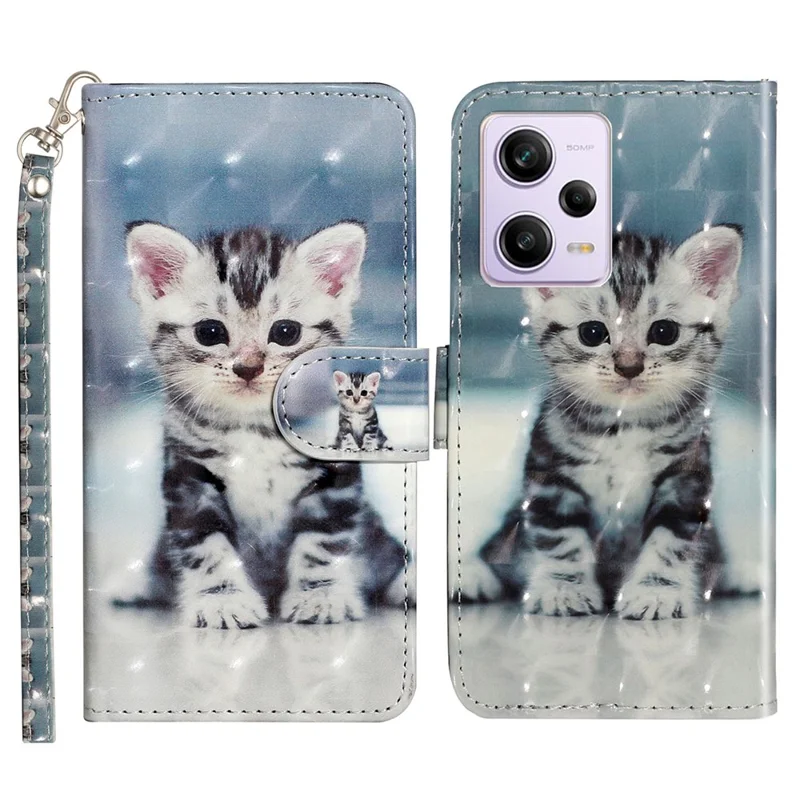 Voor Xiaomi Poco X5 Pro 5G / Redmi Note 12 Pro Speed 5G / Note 12 Pro 5G 3D Patroon Afdrukken Telefoonhoes PU Leren Portemonnee Stand Anti-val Cover - Kat