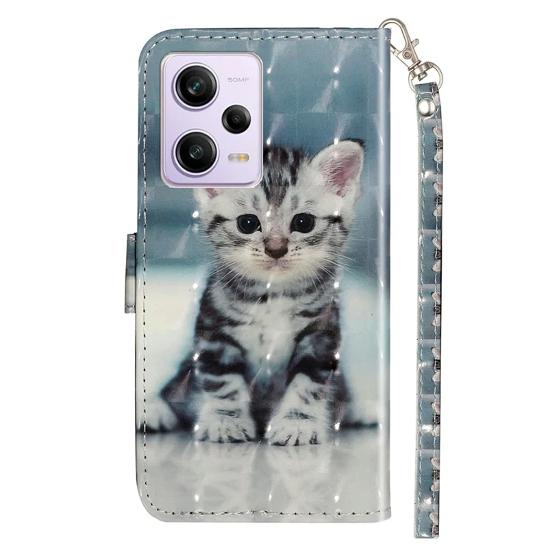 Voor Xiaomi Poco X5 Pro 5G / Redmi Note 12 Pro Speed 5G / Note 12 Pro 5G 3D Patroon Afdrukken Telefoonhoes PU Leren Portemonnee Stand Anti-val Cover - Kat
