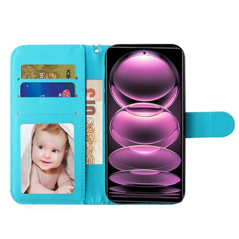 For Xiaomi 13 5G Shockproof Phone Case 3D Pattern Printing PU Leather Wallet Flip Stand Cover with Strap - Snow Wolf