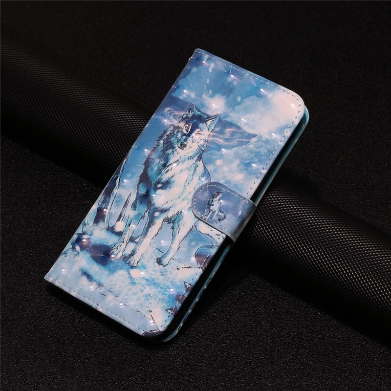 For Xiaomi 13 5G Shockproof Phone Case 3D Pattern Printing PU Leather Wallet Flip Stand Cover with Strap - Snow Wolf