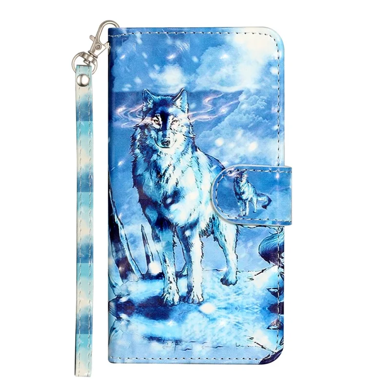 For Xiaomi 13 5G Shockproof Phone Case 3D Pattern Printing PU Leather Wallet Flip Stand Cover with Strap - Snow Wolf
