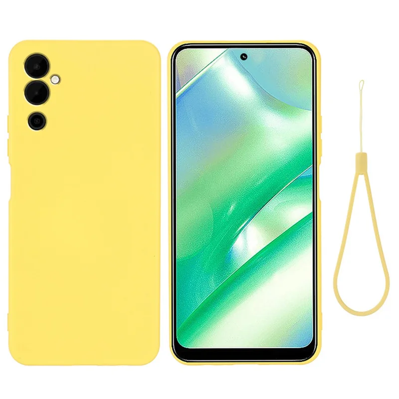Mobile Phone Case for TECNO Pova Neo 2 4G , Liquid Silicone Soft Lining Cover with Strap - Yellow