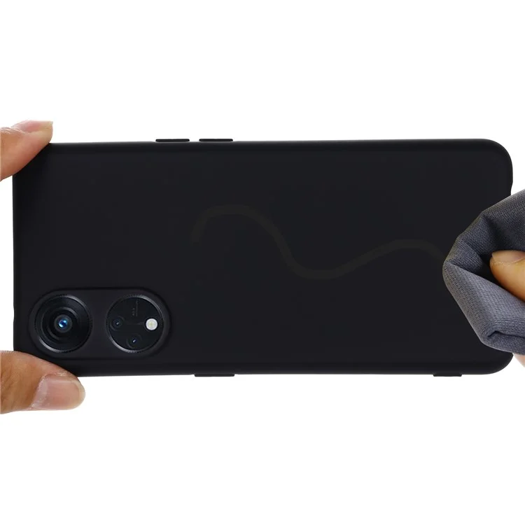 Para Oppo Reno8 T 5G / A1 Pro 5G Funda de silicona líquida con forro suave Cubierta antirasguños con correa - Negro