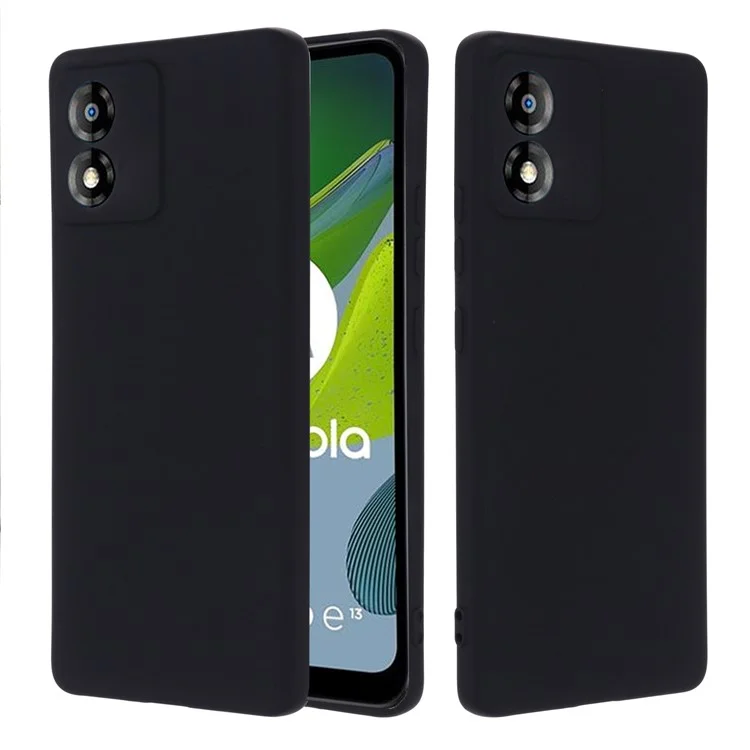Para Motorola Moto E13 4G Anti-Dust Phone Case Liquid Silicone Soft Lining Phone Cover Shell with Strap - Black