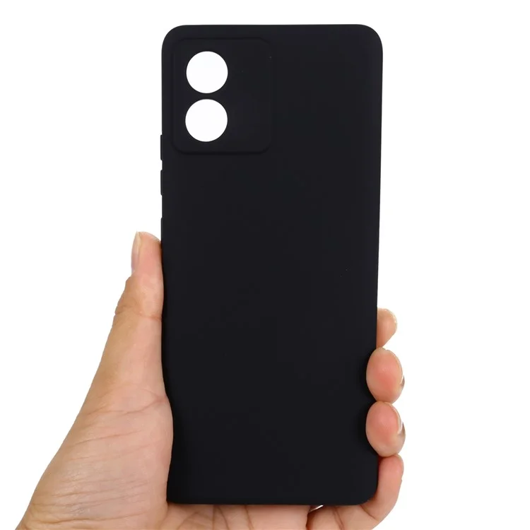 Para Motorola Moto E13 4G Anti-Dust Phone Case Liquid Silicone Soft Lining Phone Cover Shell with Strap - Black