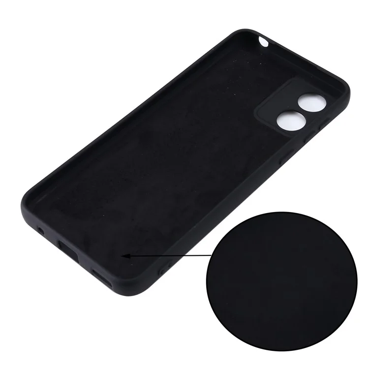 Para Motorola Moto E13 4G Anti-Dust Phone Case Liquid Silicone Soft Lining Phone Cover Shell with Strap - Black