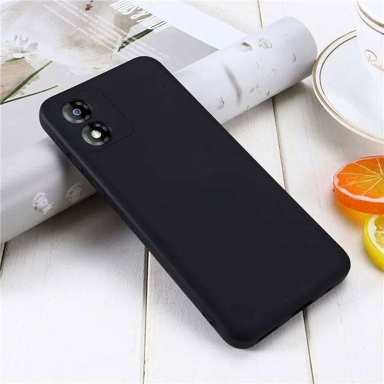 Para Motorola Moto E13 4G Anti-Dust Phone Case Liquid Silicone Soft Lining Phone Cover Shell with Strap - Black
