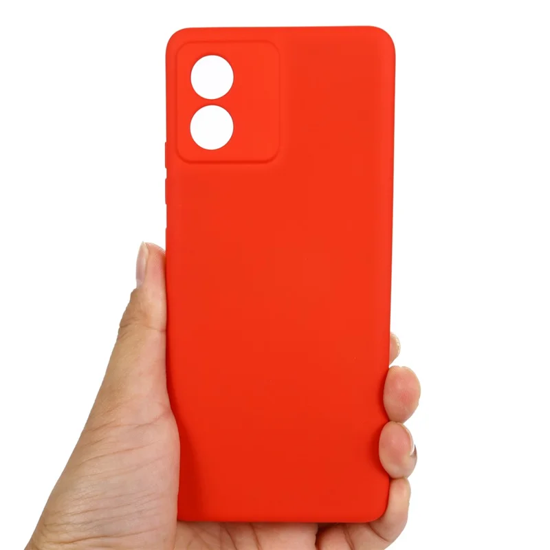 For Motorola Moto E13 4G Anti-Dust Phone Case Liquid Silicone Soft Lining Phone Cover Shell with Strap - Red